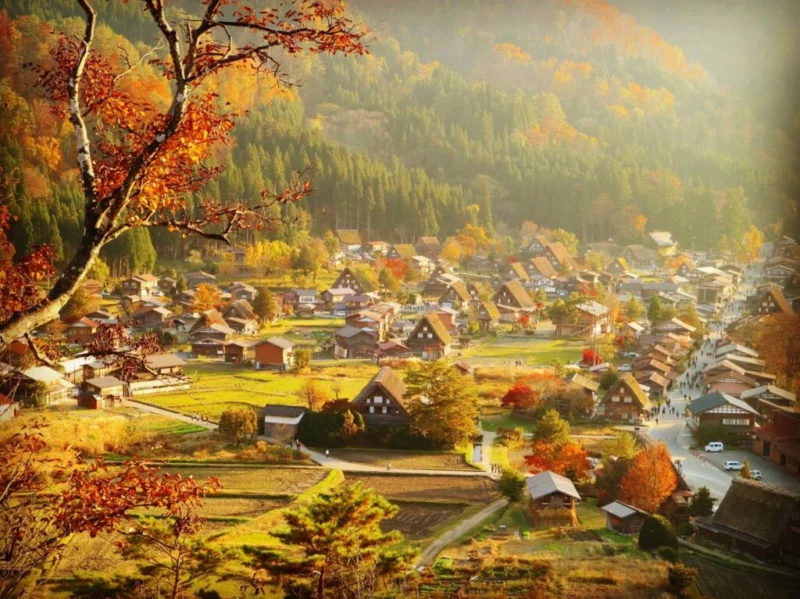 Shirakawa-gōn kylänäkymä ylhäältä